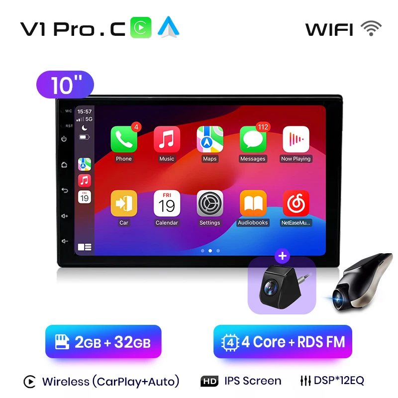 Junsun Qualcomm 8-Core 360 graden camera universele stereo 7" 9" 10" autoradio draadloze CarPlay Android Auto IPS touchscreen multimediaspeler slimme intelligente systemen 2 Din head unit autoradio