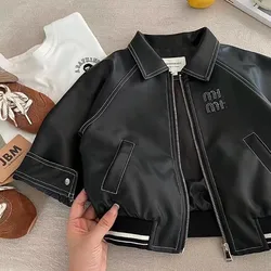 Children's Boys' Baby Leather Jacket 2024 Spring and Autumn New Korean Version Jacket Boys' Top Clothes Soft Leather