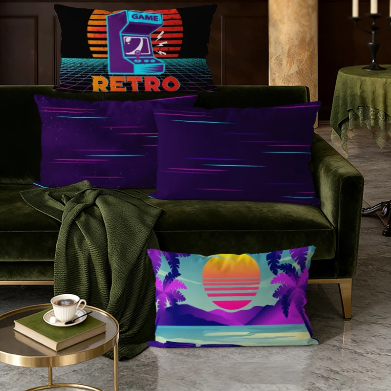 Vaporwave Retro Gamer Palm Kissenbezüge, geeignet für Sofa, Schlafzimmer, Auto, Kissenbezug, rechteckiges Rückenkissen