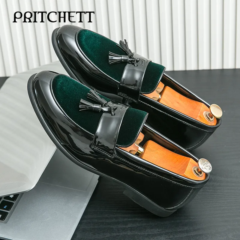 Shiny Tassel New Loafers Large Size Fashion Casual Color Matching Leather Shoes Trendy Suede Stitching Fashion Men's Shoes