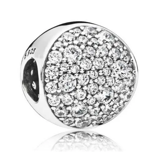 Genuine 925 Sterling Silver Bead Charm Pave Sphere Sky Full Of Stars With Crystal Beads Fit pandora Bracelet Bangle Necklace