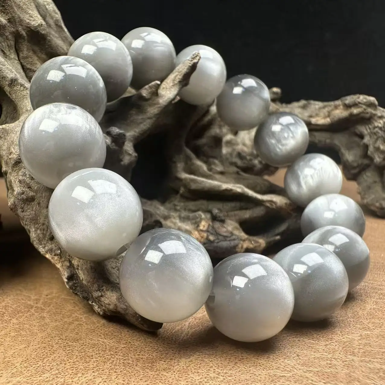 12/14/16/20mm Resin Round Gray Cat Eye Beads with Golden Line Bracelet Adjustable Unisex Yoga Gift view 5