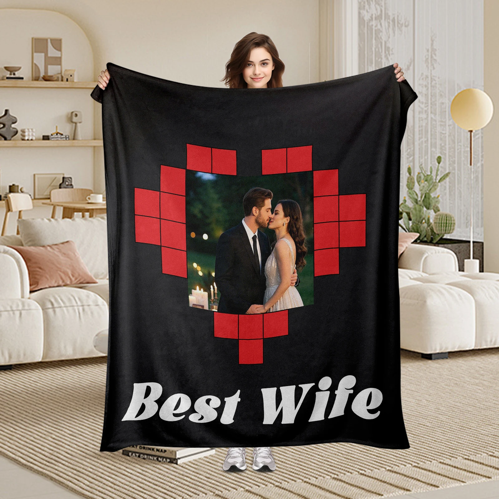 

Personalized Blanket for Best Wife Unique Gift with Heart Design Perfect for Anniversaries Valentine's Day Propose Decoration