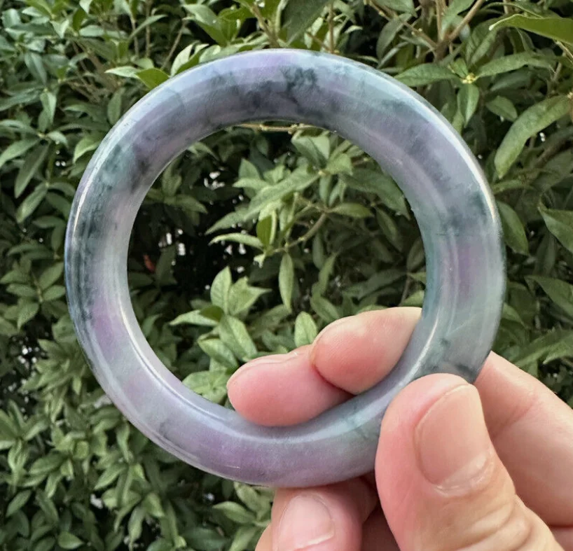 Round rod Natural Grade AAA Icy Green Lavender Jade jadeite bracelet Bangle 57mm