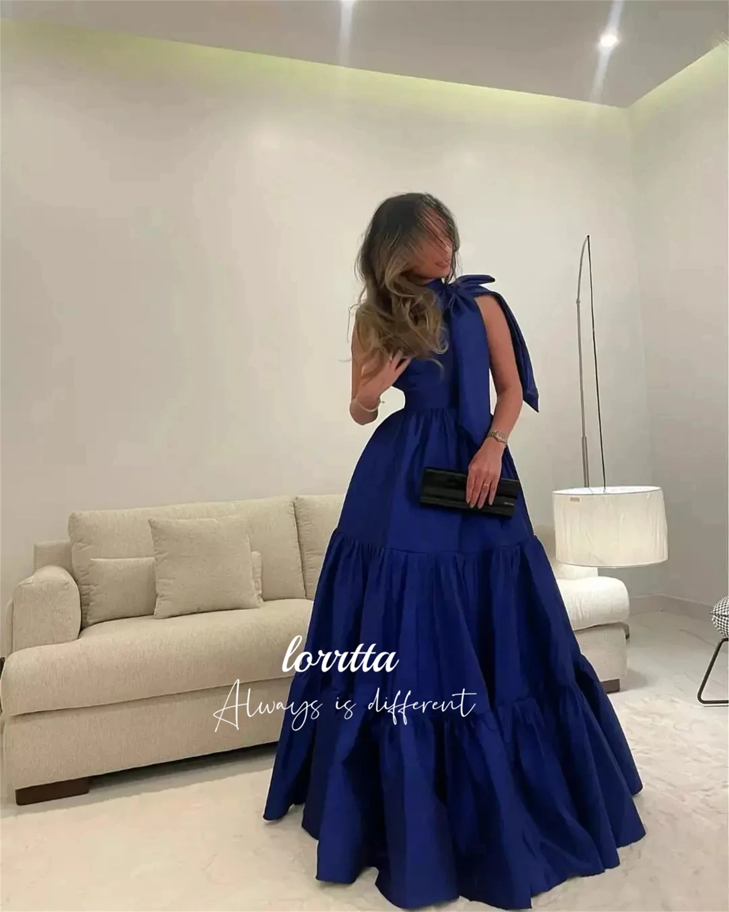 Lorrtta Satin Blue Boss Evening Dress Line A Eid Party Prom Dresses 2024 Robe De Soiree Femmes Ball Gowns  Gala Customized