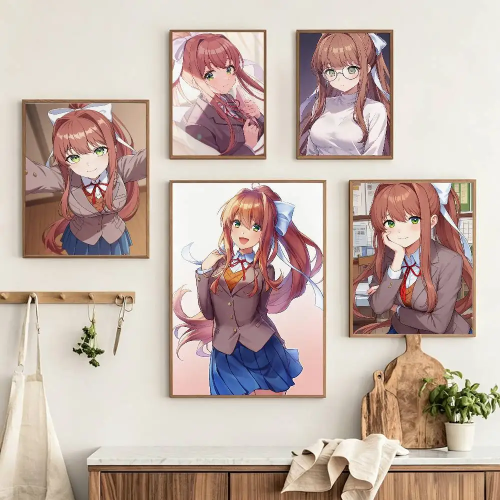 Doki DDLC Kawaii M-Monika  Poster HD Self Adhesive Waterproof Wall Art Ideal for Home Office Dorm Gift Customizable