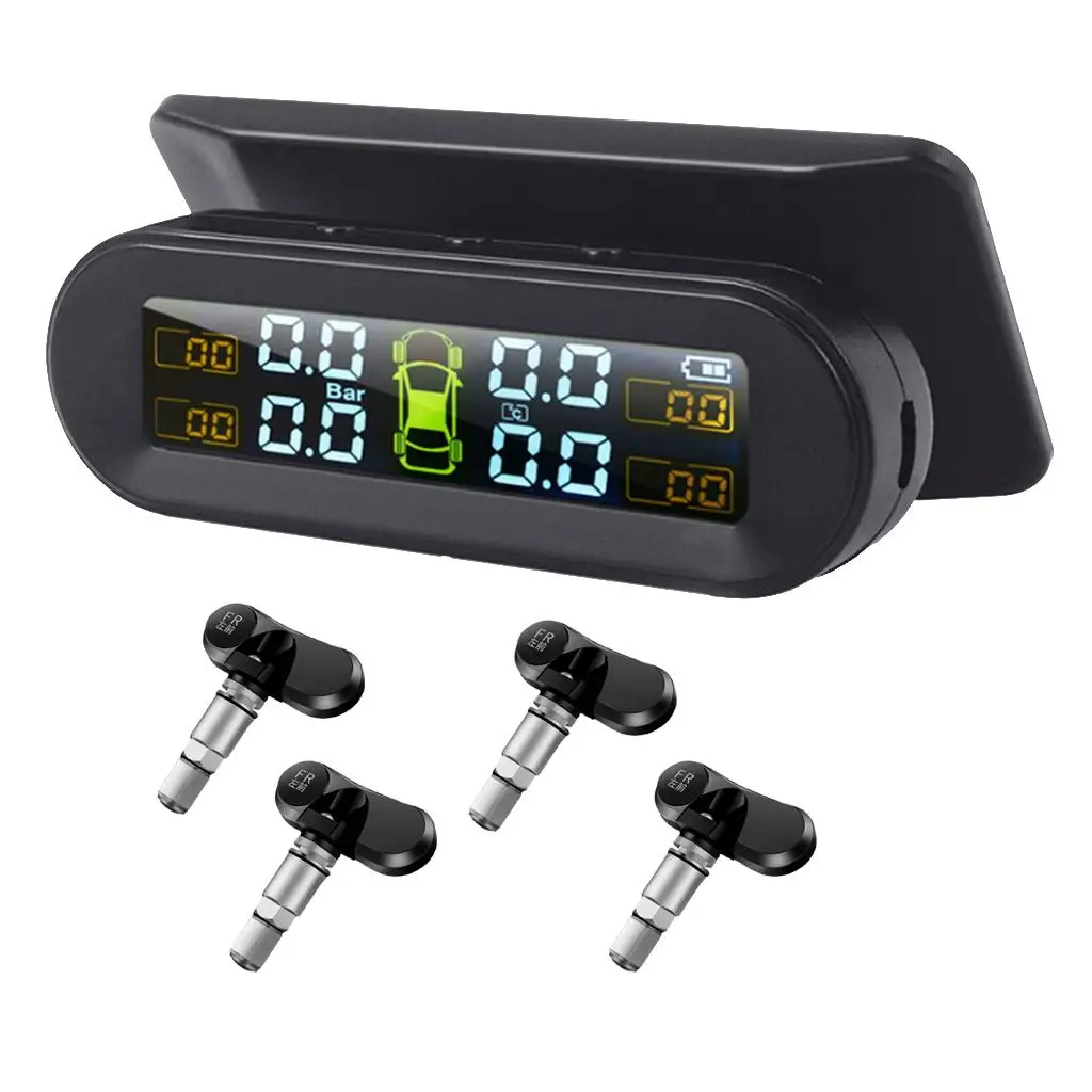 Tire Pressure + 4pcs IPX-7 Sensors LCD Display Solar TPMS for RV