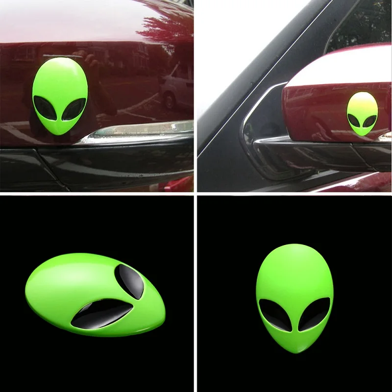 1Pcs Full Metal 3D Alienware Alien Head Auto Logo Sticker Vinyl Badge Car Decals Graphic High Quality Auto Styling Accessories