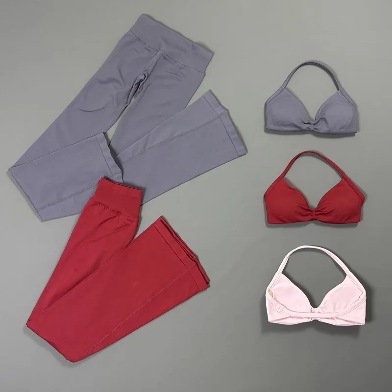 2-teiliges HISTELLO Schlaghosen-Set für Damen, Neckholder-Sport-BH, Nahtlose Po-Lifting-Yogahose, Bauchkontrolle, Fitness-Workout-Sets – Detail 10