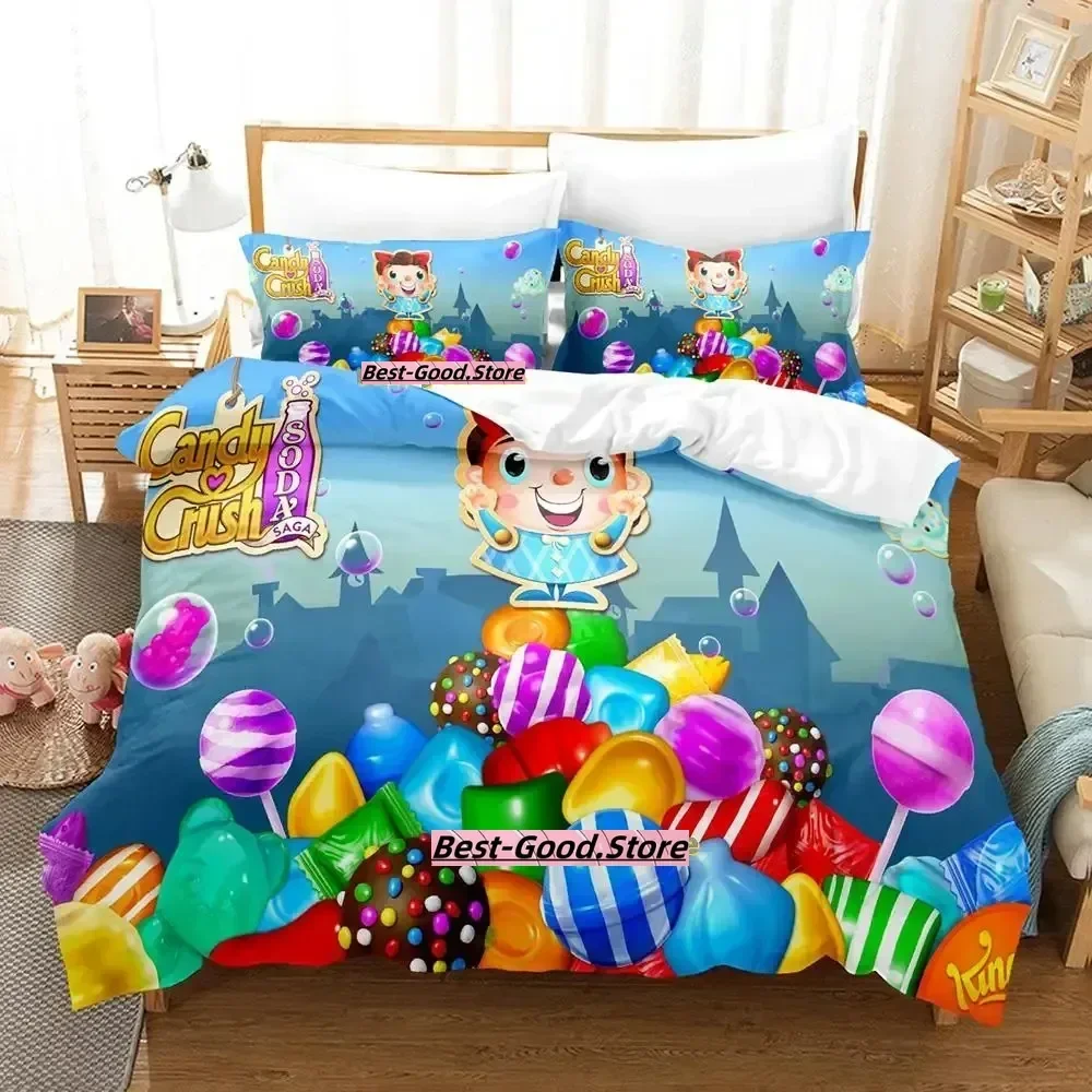 

2023 Candy Crush Soda Saga Bedding Set Duvet Cover Sheet Printed Bed Set Pillowcase Bed Full Queen King Size Comforter Bedroom