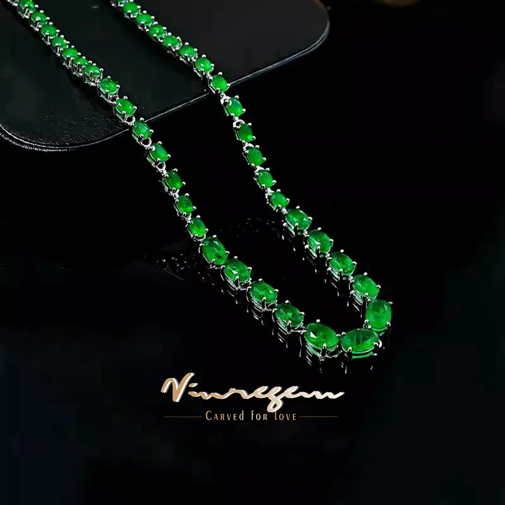 Vinregem Oval Cut Emerald Gemstone Vintage Necklaces for Women 100% 925 Sterling Silver Fine Jewelry Anniversary Gifts Wholesale