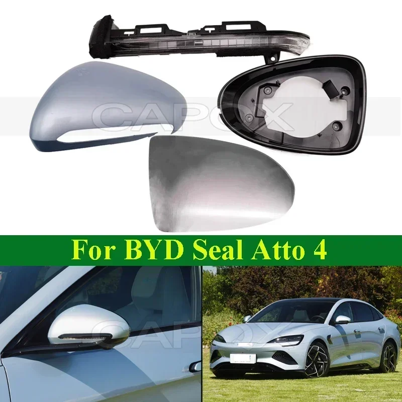 CAPQX 90% New Rearview Mirror Frame Lid Mirror Shell Cover For BYD Seal Atto 4 Mirror Glass Lens Turn Signal Light Lamp