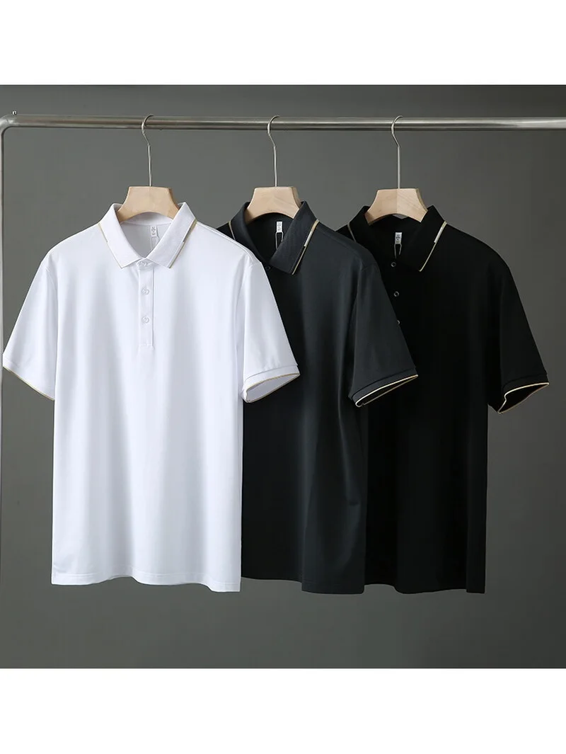 

New Advanced Silk Cotton Blend Lightweight Busin Casual irt Men's Summer f Sve T-irt Faion Urban Sle