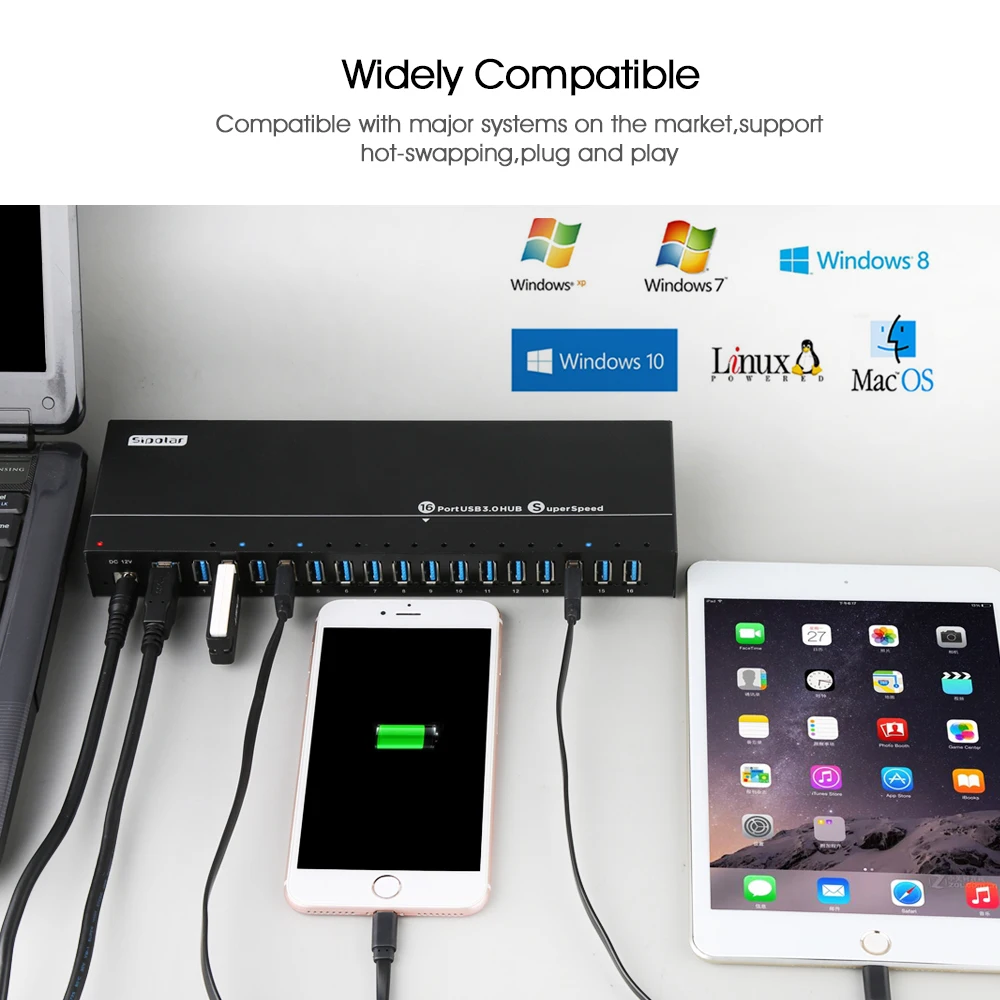 A-316 16 Ports USB3.0 Metal Multiport Splitter High Speed USB Hub Multi Device Charging Dock For Smartphone