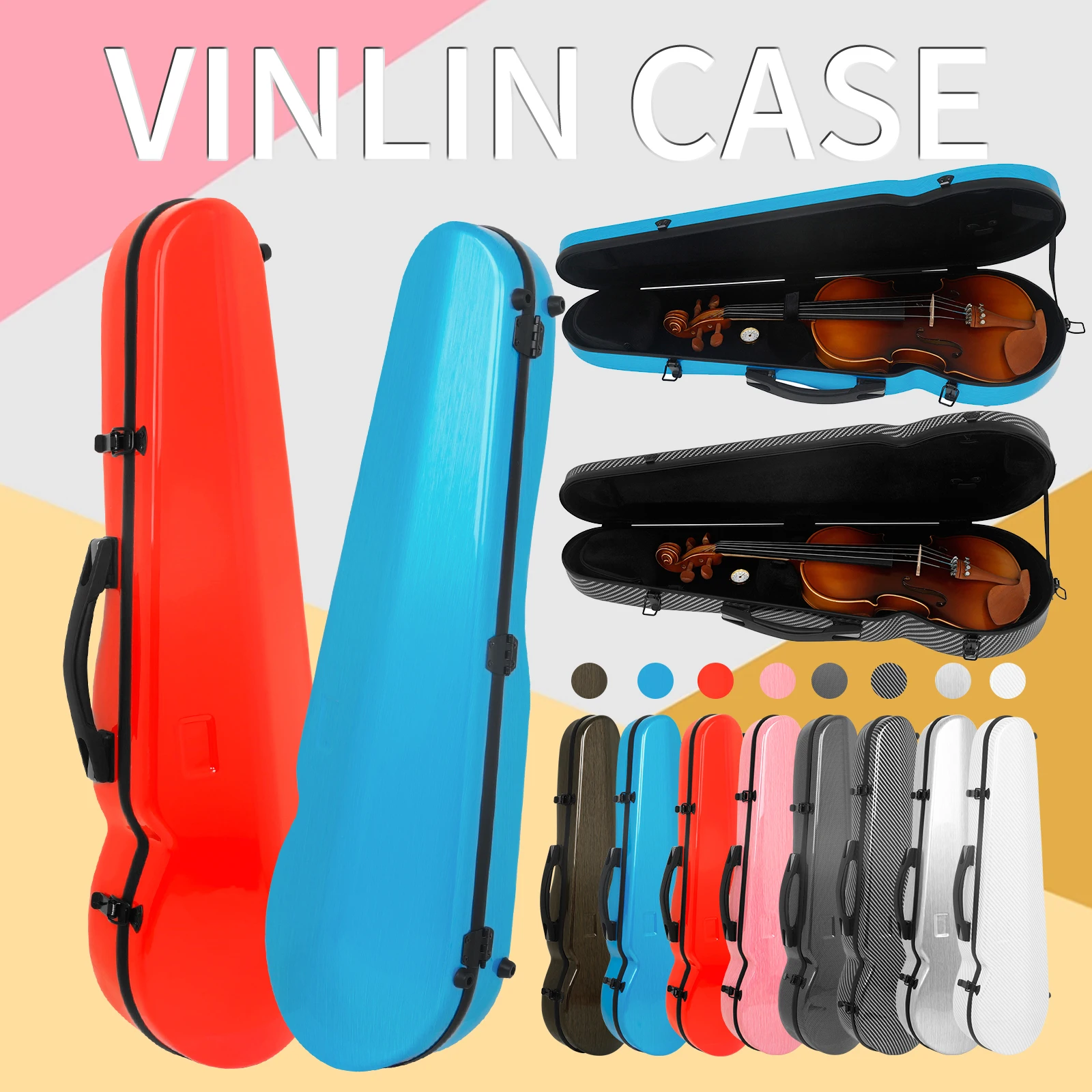 IRIN Violin Case 4/4 Carbon Fiber Colorful Violin Case with Hygrometer Adjustable Double Shoulder Strap Violin Parts Accessories