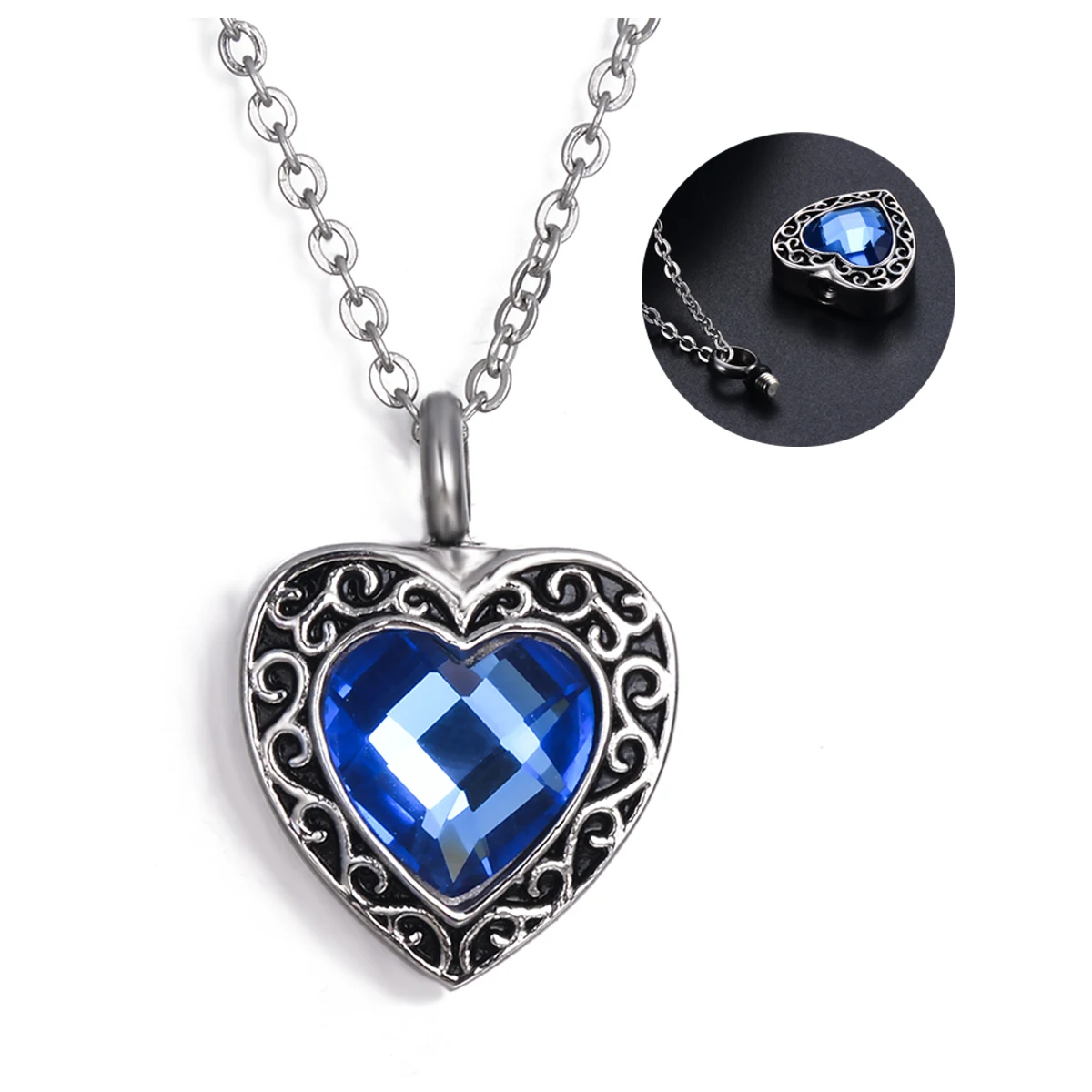 

Stainless Steel Urn Ashes Memorial Necklace Blue Crystal Pendant Necklace Keepsake Memorial Jewelry For Women Gifts
