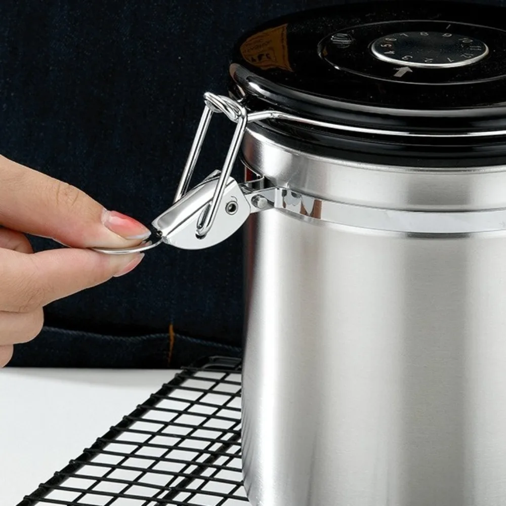 Stainless Steel Box Storage Jar Coffee Bean Tea Container Vent Valve Coffee Damp Proof Storage Box Food Storage Pots