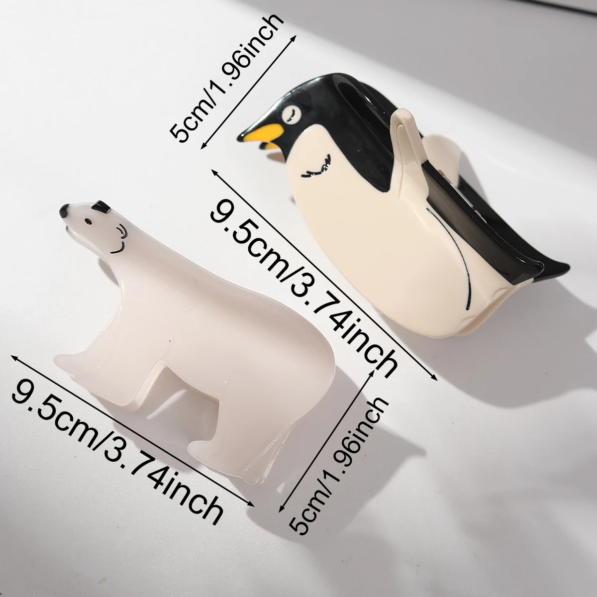 Chic Penguin & Polar Bear Hair Claw Clip - Elegant Acetate, Cute Animal Design For Women And Girls, Perfect For Birthdays