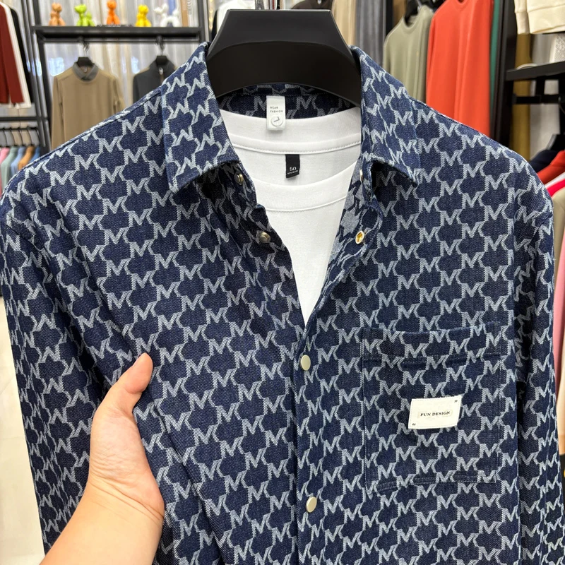  men's autumn high quality new product cowboy shirt jacquard lapel long sleeves pocket coat leisure fashion men's clothing tops