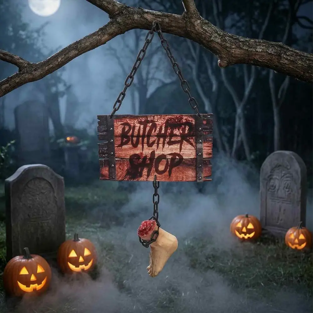 Realistic Leg Party Decoration Halloween Hanging Butcher Sign Halloween Butcher Sign Decoration Broken Leg Hanging for Indoor