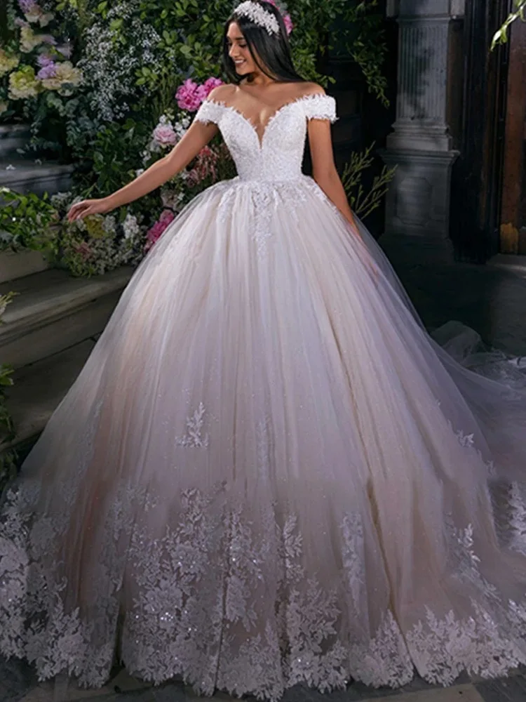 

Customzied Wedding Dress Organza With Embroidery Lace Ball Gown Boat Neck Sleeveless Bridal Dress Vestido De Novia 1