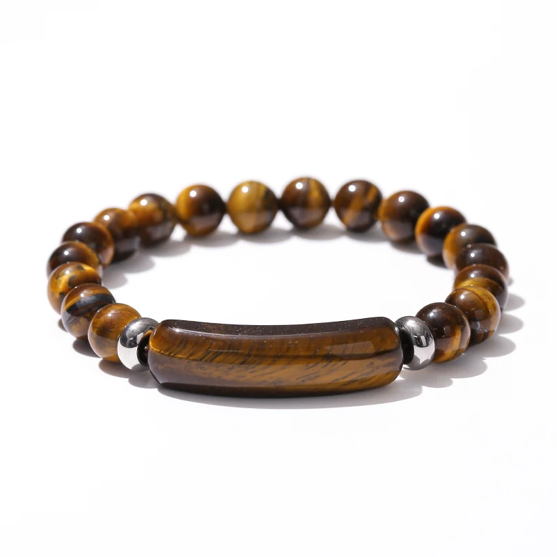 JD Natural Stone Yellow Tiger Eye Rectangle Bar Charm Bead Bracelets Women Reiki Healing Handmade Bangles Couples Jewelry Gift