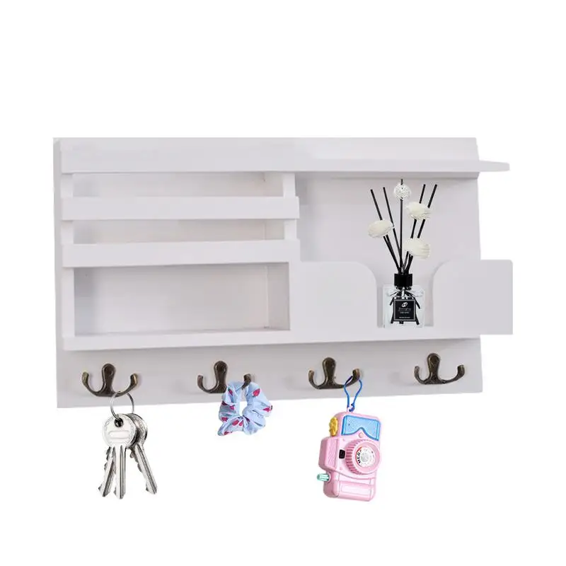 Wall Shelf With Hooks Wooden Hangable Rack With Hooks Farmhouse Decoration Key Holder With Shelf Rustic Home Decor Wall