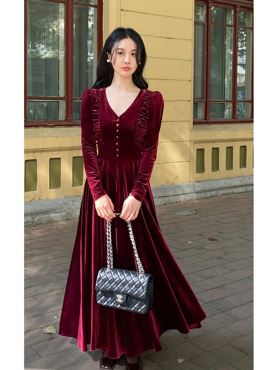 

Платье макси RoseFang с длинным рукавом и завышенной талией, во французском стиле, осенне-зимнее, женское, модное, для офиса, цельное