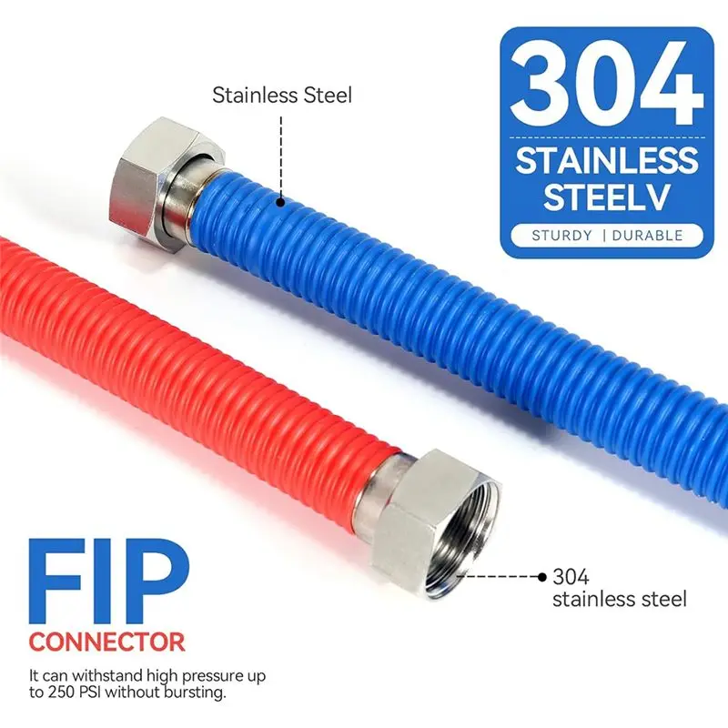 [NEWA76K!】 24Inch Stainless Steel Corrugated Water Heater Connector Flexible Water Line 1/2