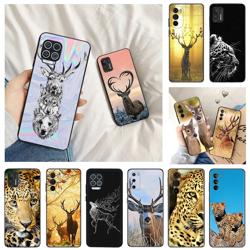 Ultra Thin Black Phone Case for Motorola G9 Edge 20 30 40 G50 G51 G60 G71 G22 G32 G52 G72 G53 G73 Deer Leopard Animal Cover