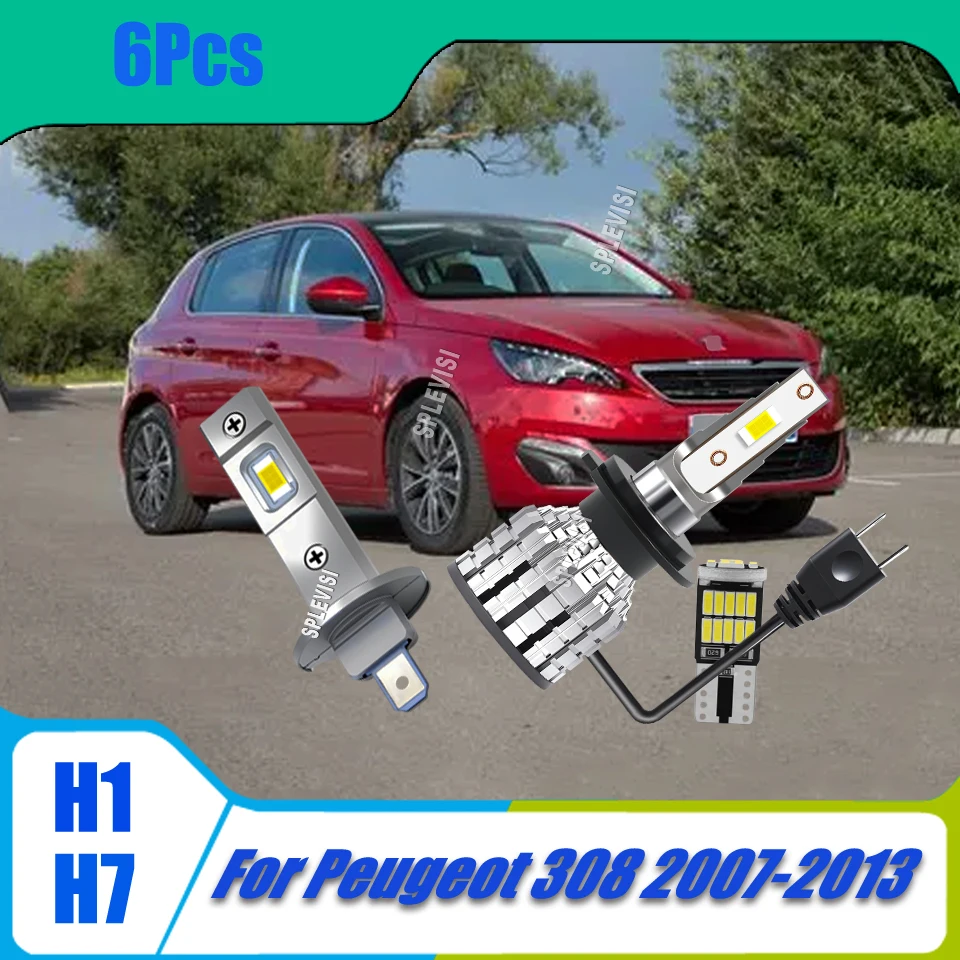 

LED White Headlights Main Dipped Beam Auto Headlamp Replacement Bulbs Set For Peugeot 308 2007 2008 2009 2010 2011 2012 2013
