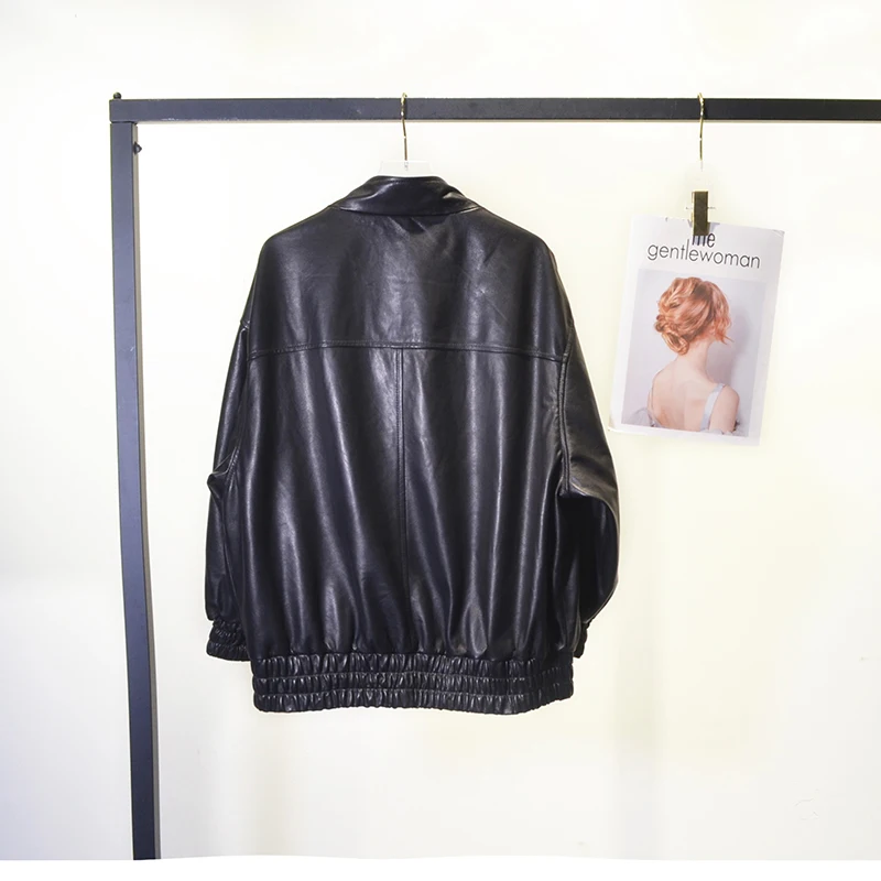 Vintage echte leren jas herfst winter vrouwelijke plantaardig gelooide schapenvacht korte bovenkleding oversize vriendje stijl bomberjack