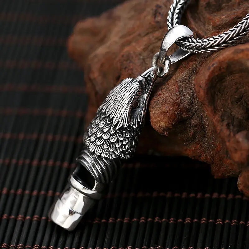 

New S925 Creative Eagle Silver Whistle Men's Necklace Pendant Jewelry Gift