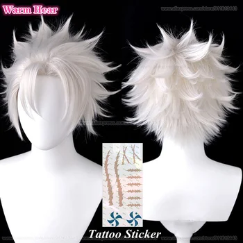 Anime Shinazugawa Sanemi Syntetyczna krótka 30 cm srebrzysto-biała peruka do włosów Cosplay Peruki do odgrywania ról na imprezach + czapka z peruką