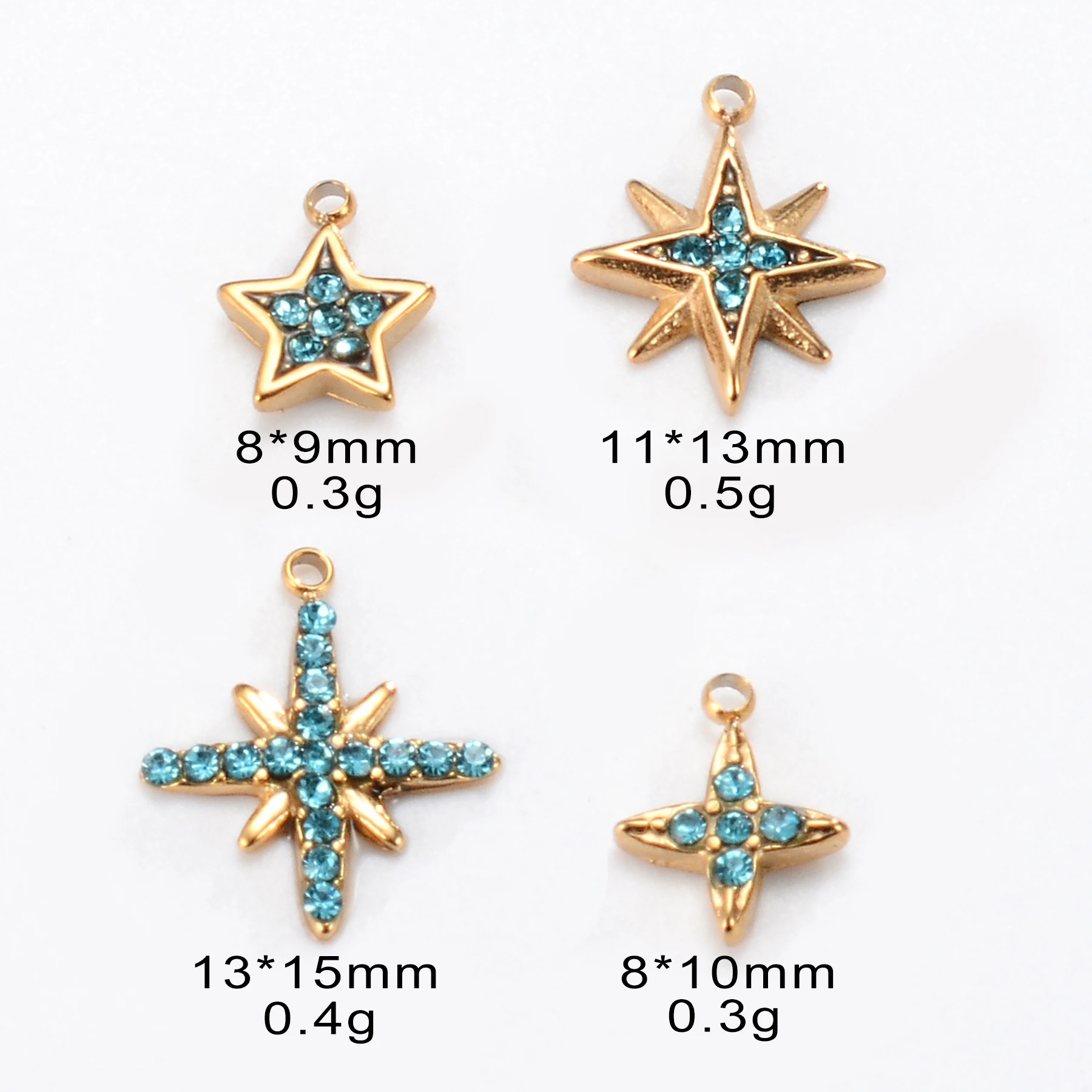 10pcs New Charms Accessories Wholesale Blue Rhinestones Star Cross Stainless Steel for DIY Fashion Necklace Earrring Pendants