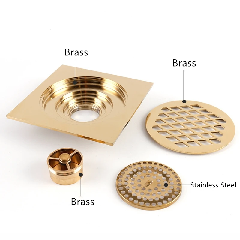 15x15cm Square Floor Drain Brass Antique/Brushed /Gold/Rose Gold/Black/Bronze/Red Bronze Bathroom Shower Room Floor Waste Drain