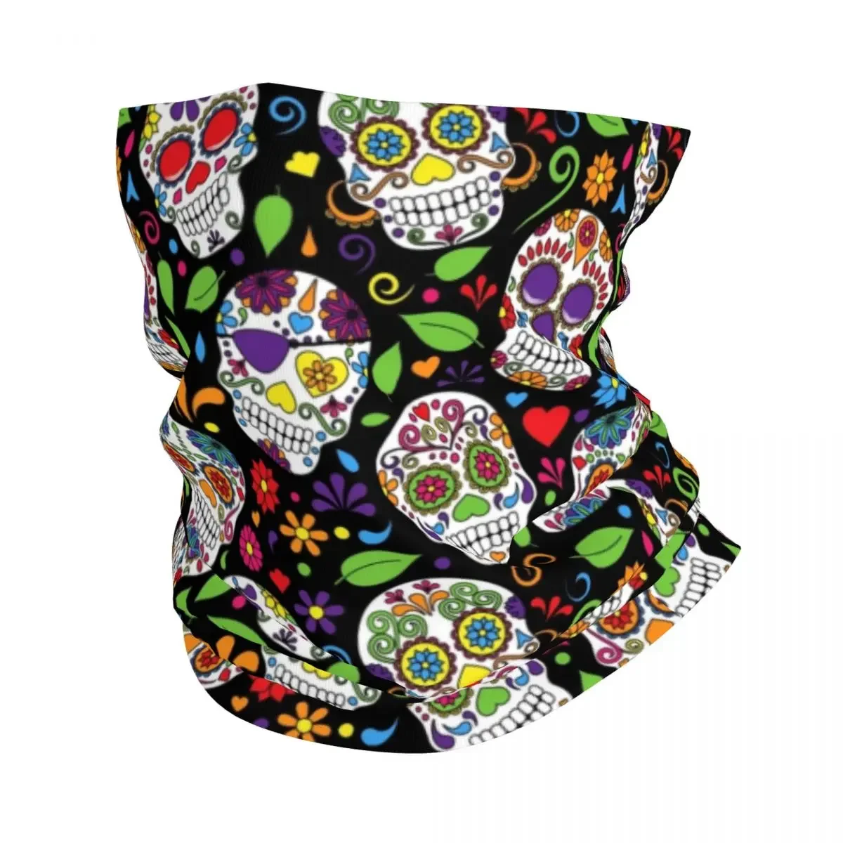 Sugar Skull Mexican Flower Bandana Neck Gaiter for Hiking Camping Women Wrap Scarf Halloween Day Of The Dead Balaclava Warmer