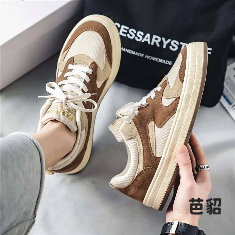 Casual Canvas Sneakers Trendy Men's Low-Top Shoes Breathable Comfortable Sports Board Shoes Flat Heel round Toe PU Leather