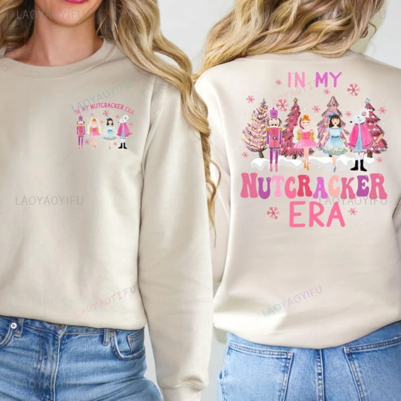 Trendy Sugar Plum Fairy Crewneck Christmas Holiday Sweatshirt The Nutcracker Ballet Woman Pink Hoodie Drop Shoulder Hoody