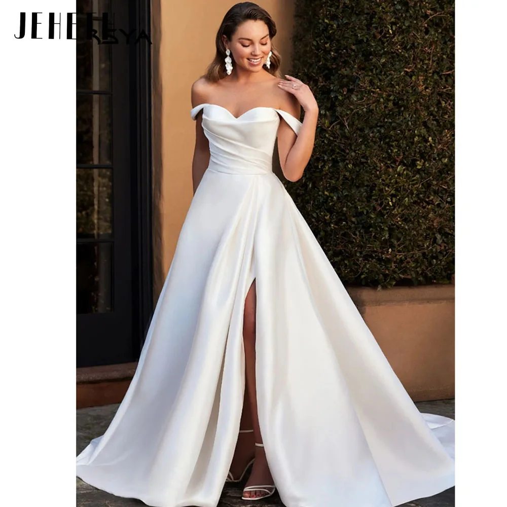 JEHETH – robe De mariée Simple, Sexy, épaules dénudées, plissée, dos nu, avec boutons, 2023