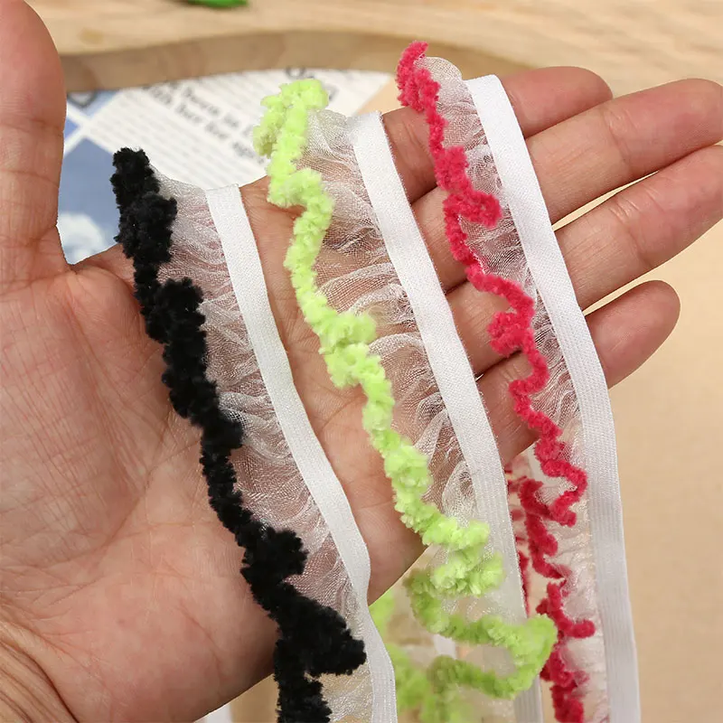 2/5/10yards Lace Ribbon Sheer Chiffon Elastic Ruffle Ribbon for DIY Apparel Sewing Fabric Wedding Party Accessories