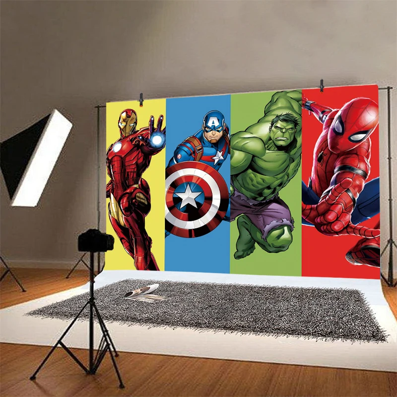 Superhero Backdrop Disney Avengers Spiderman Hulk Photo Background Boy Children Birthday Party Baby Shower Decoration Banner