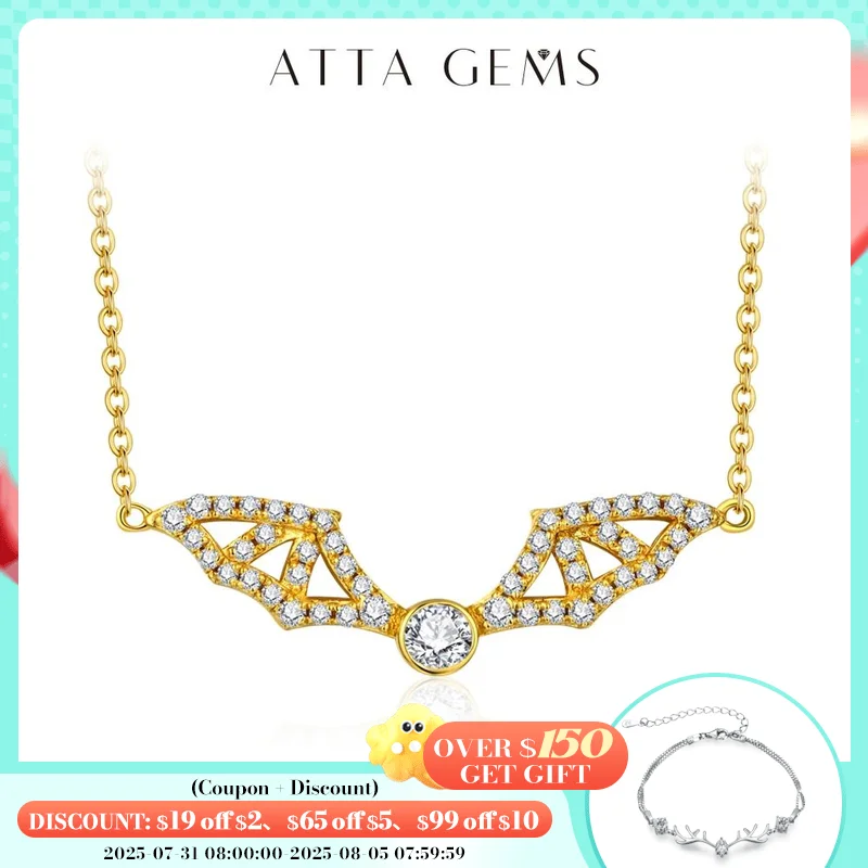 

ATTAGEMS Round Cut 3.0mm Moissanite Necklace for Women Man 925 Sterling Silver Bat Wings Pendant Personalized Jewelry Halloween