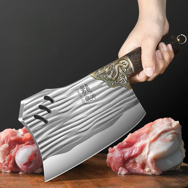 Thickened bone chopping knife, dragon carved handle, thickened and weighted, specialized for chopping bones