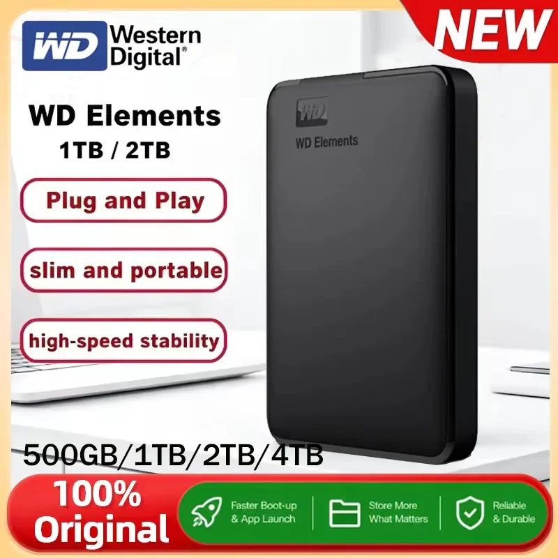WD Western Digital External Hard Drive 2.5" USB 3.0 Elements Portable External HDD Hard Disk For Desktop PC Laptop