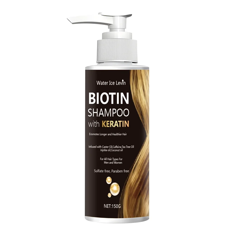 Shampoo de biotina e queratina Water Ice Levin, sem sulfato/parabenos, com óleos nutritivos, para cabelos mais saudáveis, todos os tipos de cabelo