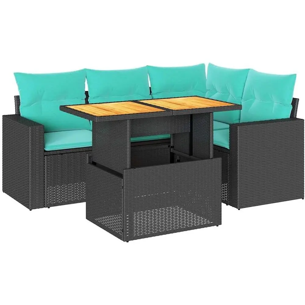 

Черный комплект садовой мебели из ротанга из 5 предметов с подушками, мебель для отдыха на открытом воздухе