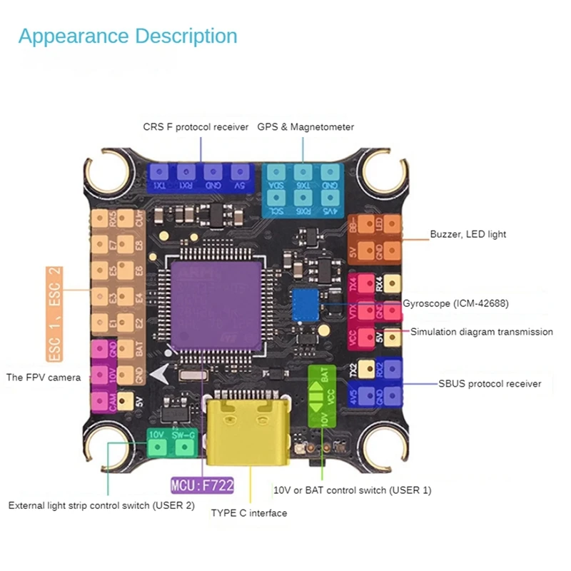 F4530 V2 Mini Flight Controller With 50A 8-Bit ESC Gyroscope Dual BEC Onboard LED Light For FPV Freestyle Racing Drone