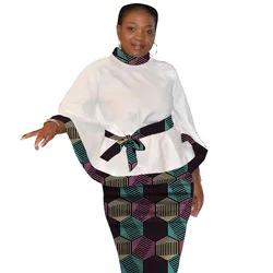 Afrika kadınlar gevşek beyaz Patchwork kısa etekler nijeryalı baskı Lady Ankara kıyafetler ile Tops telkari bilezik