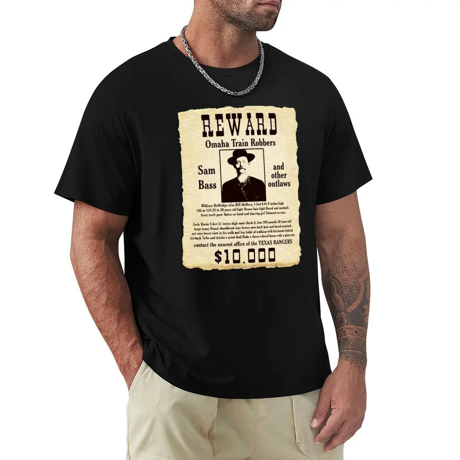 

Sam Bass Gang Wanted Poster T-Shirt Louboutins graphic tee shirt mens graphic t-shirts